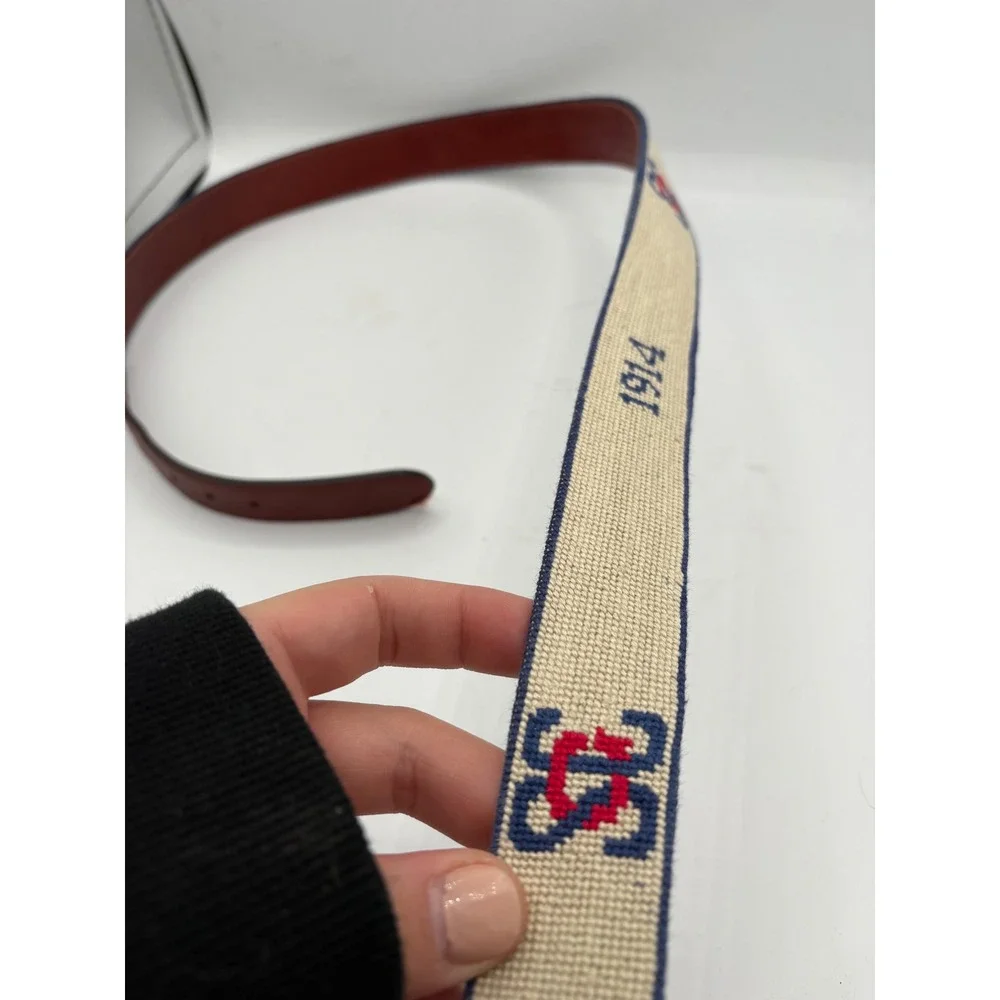 Smathers & Branson 1914 Needlepoint Leather Belt Brass Buckle Size 38